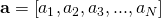 \mathbf{a}=\left[a_1, a_2, a_3, ..., a_N\right]