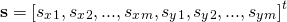 \[\mathbf{s} = [s_x_1, s_x_2, ..., s_x_m, s_y_1, s_y_2, ..., s_y_m]^t\]